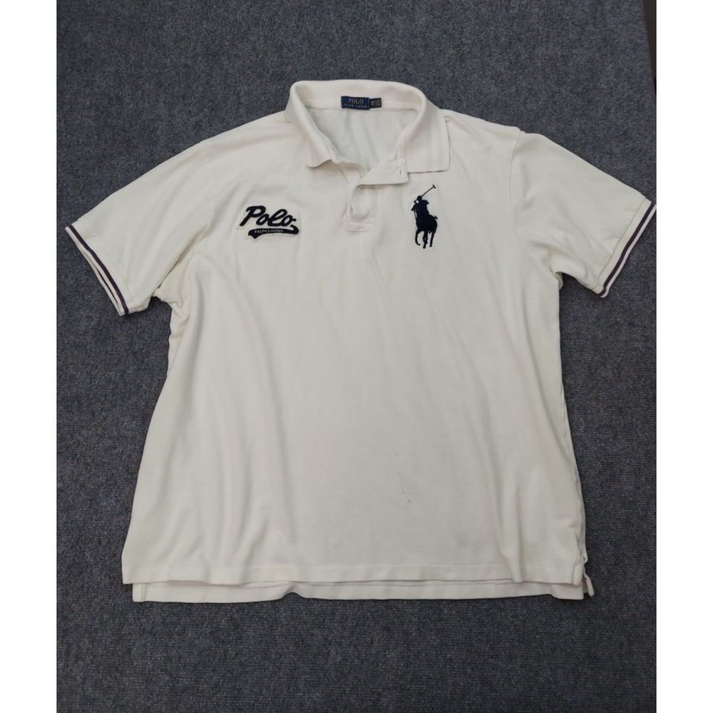 Polo Ralph Lauren Big Pony Shirt Mens 3XB White Blue Logo Short Sleeve FLAW
